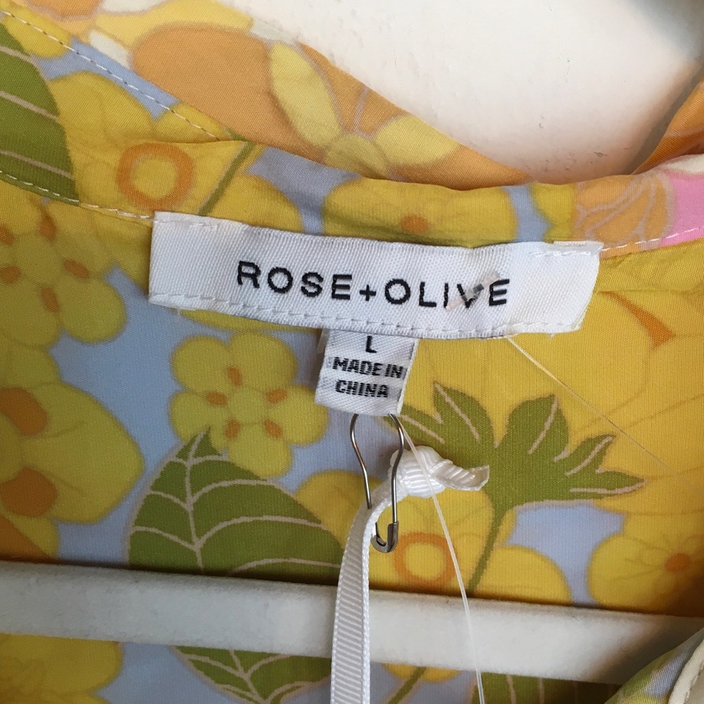 Rose & Olive Women's Floral Patchwork Button Down Shirt - Yellow, Pink, Blue - Picture 2 of 8